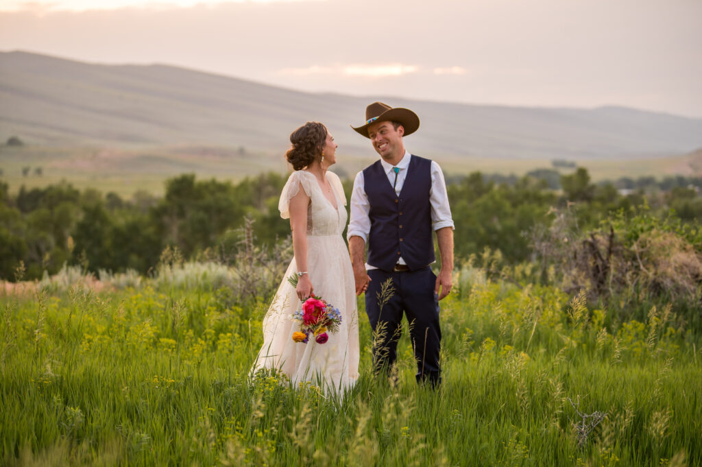 Loose, textural bridal bouquet reflecting mountain meadow florals