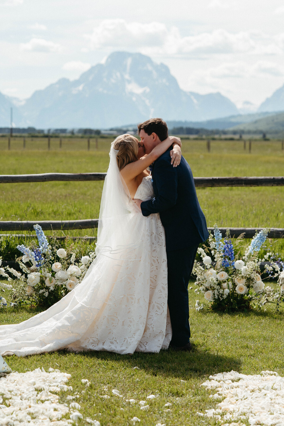 Western chic Diamond Cross Ranch wedding blue and white Dandelion Floral